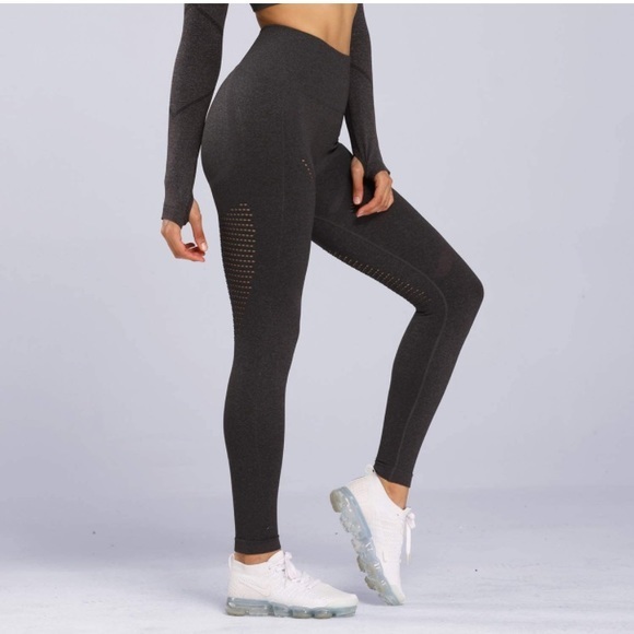 WORN 1X, Womens High Waist Workout Seamless Leggings, charcoal‎ grey, S - Picture 3 of 11
